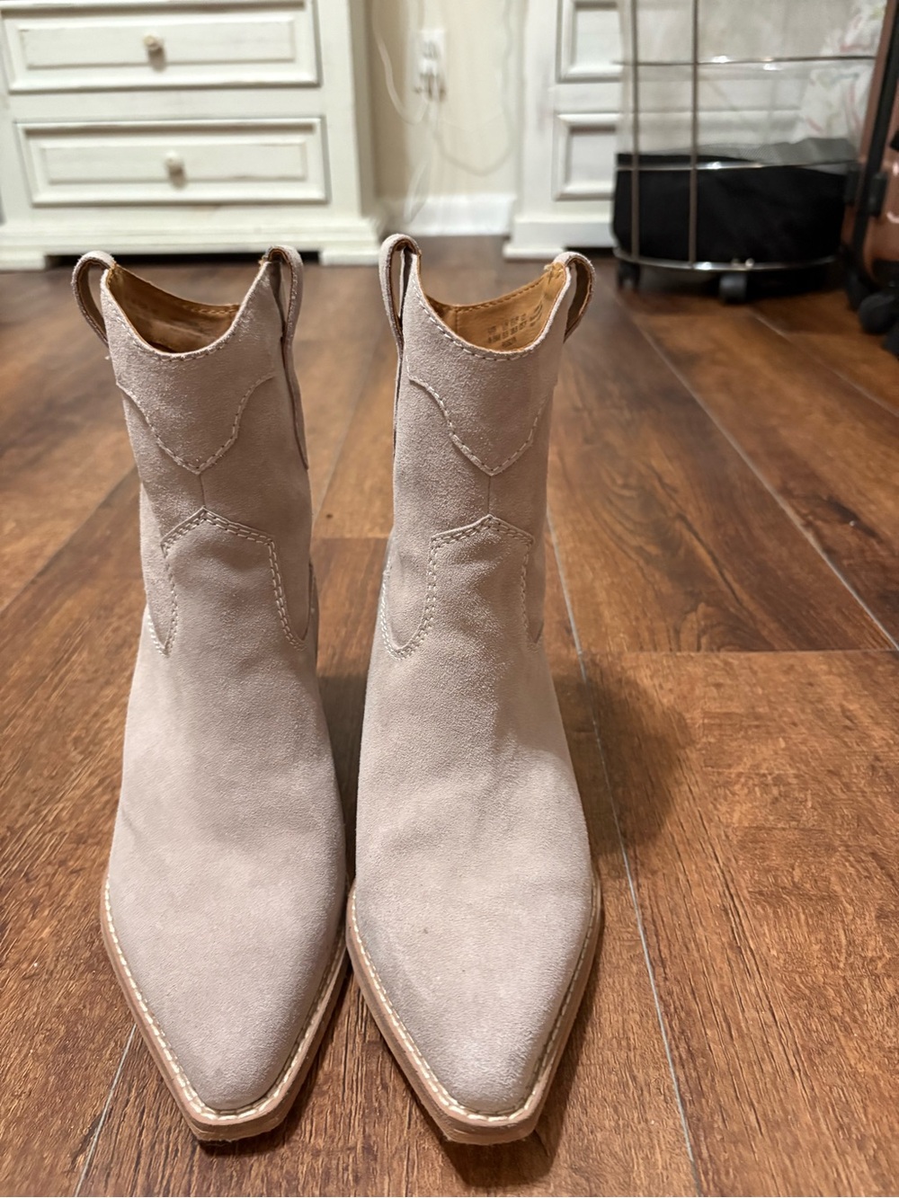 Zodiac Taupe Suede Pointed-Toe Ankle Boots